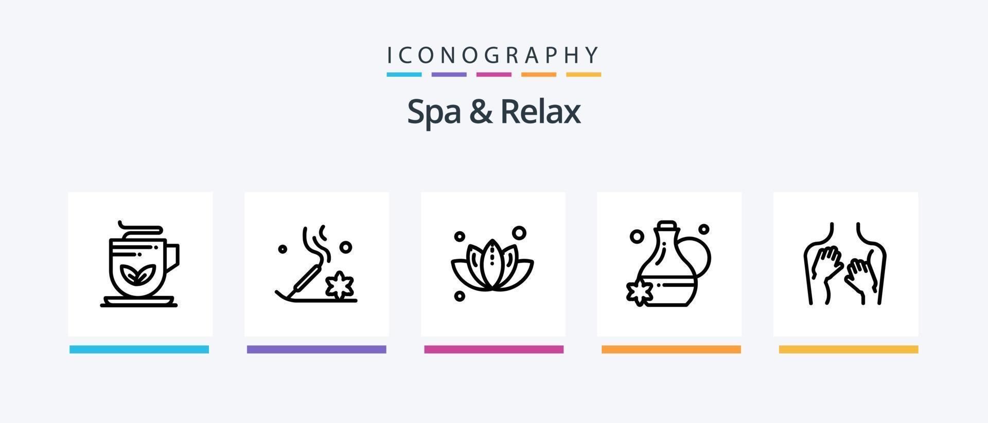 terme e rilassare linea 5 icona imballare Compreso spa. massaggio. terapia. piccante. miscela. creativo icone design vettore