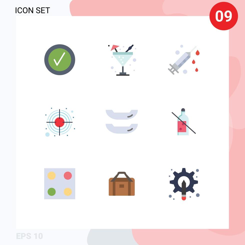 9 piatto colore concetto per siti web mobile e applicazioni bottiglia proibito kayak medico barca obbiettivo modificabile vettore design elementi