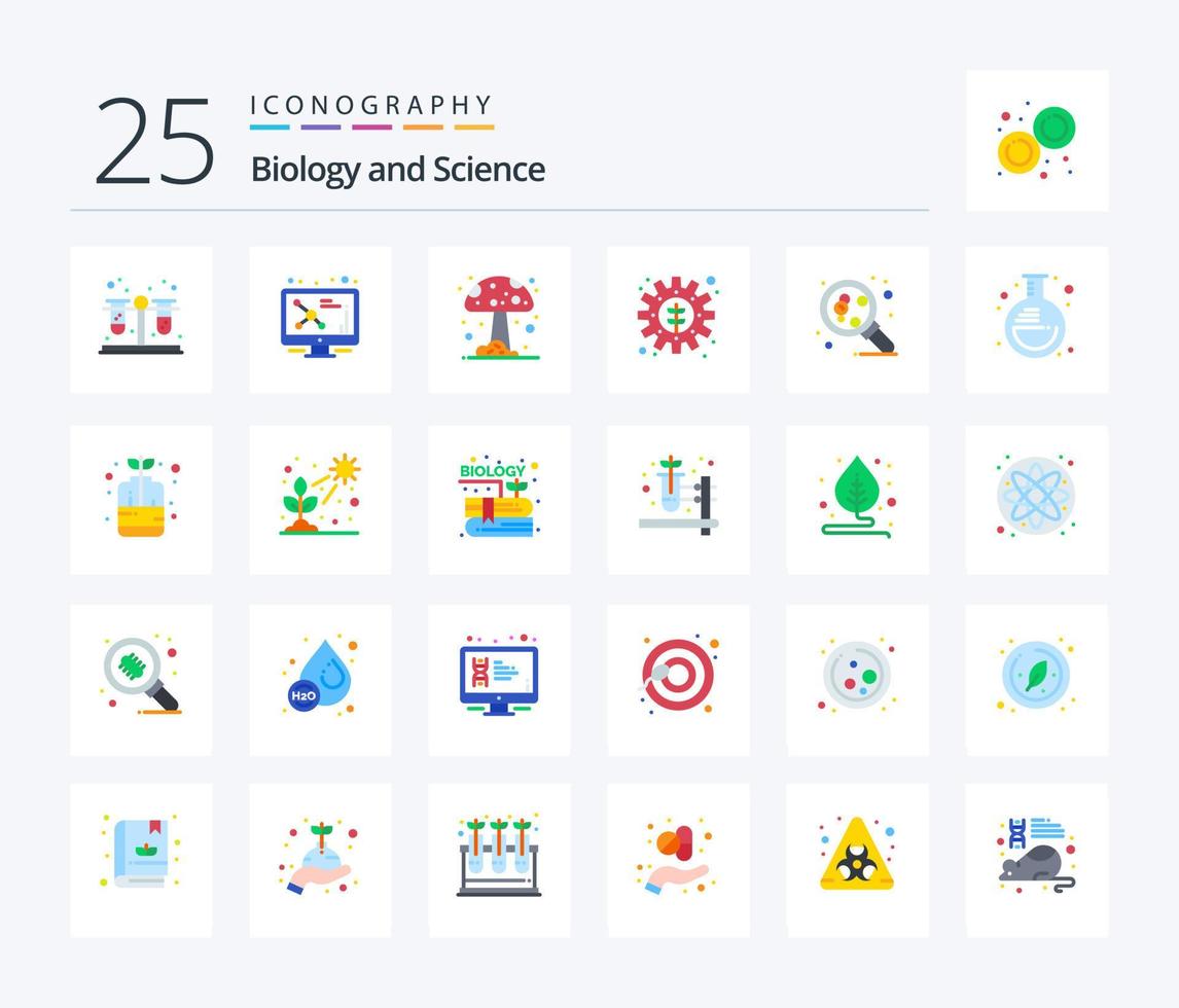 biologia 25 piatto colore icona imballare Compreso scienza. molecola. fungo. molecolare. pianta vettore