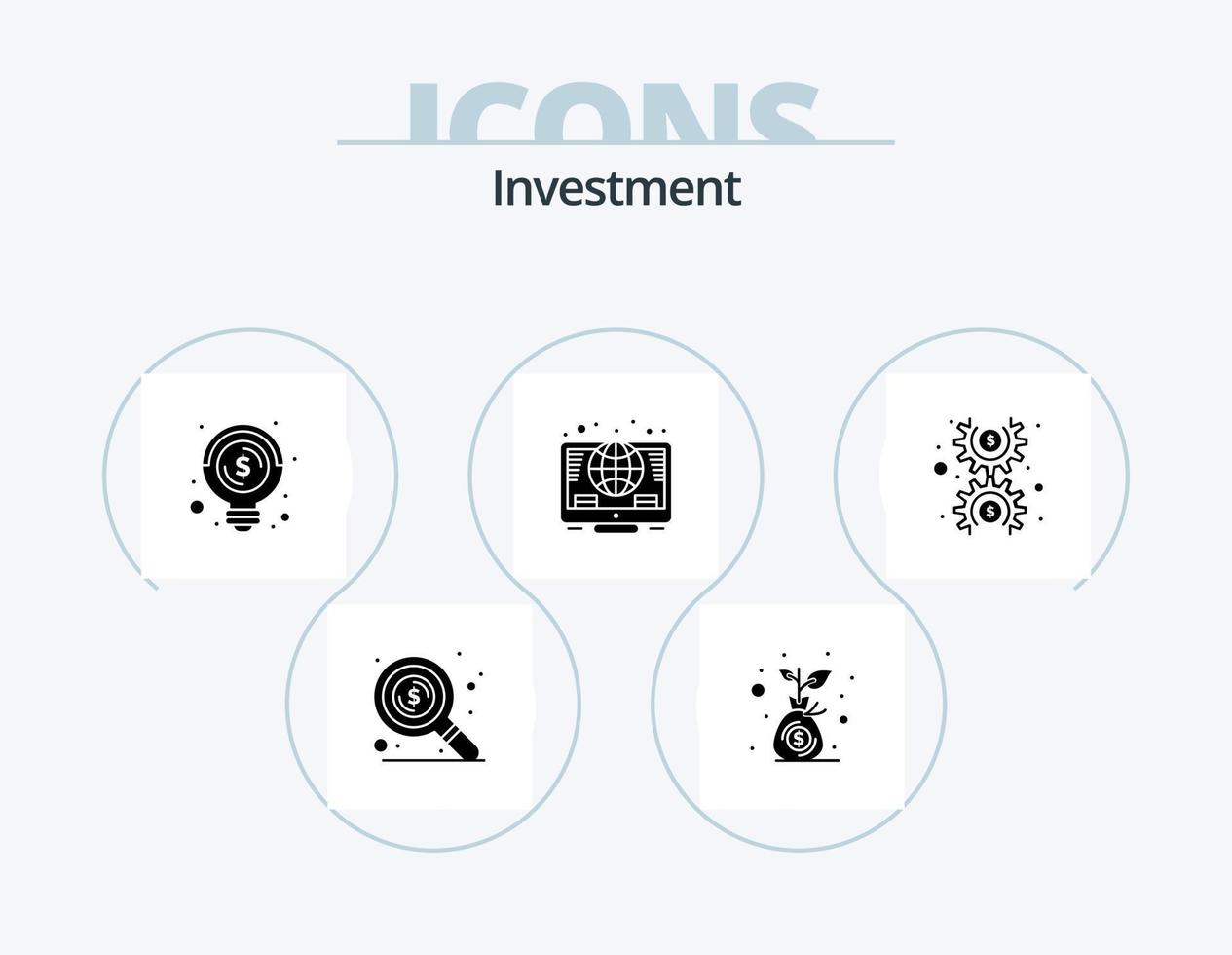 investimento glifo icona imballare 5 icona design. i soldi. dollaro. attività commerciale. monete. globale vettore