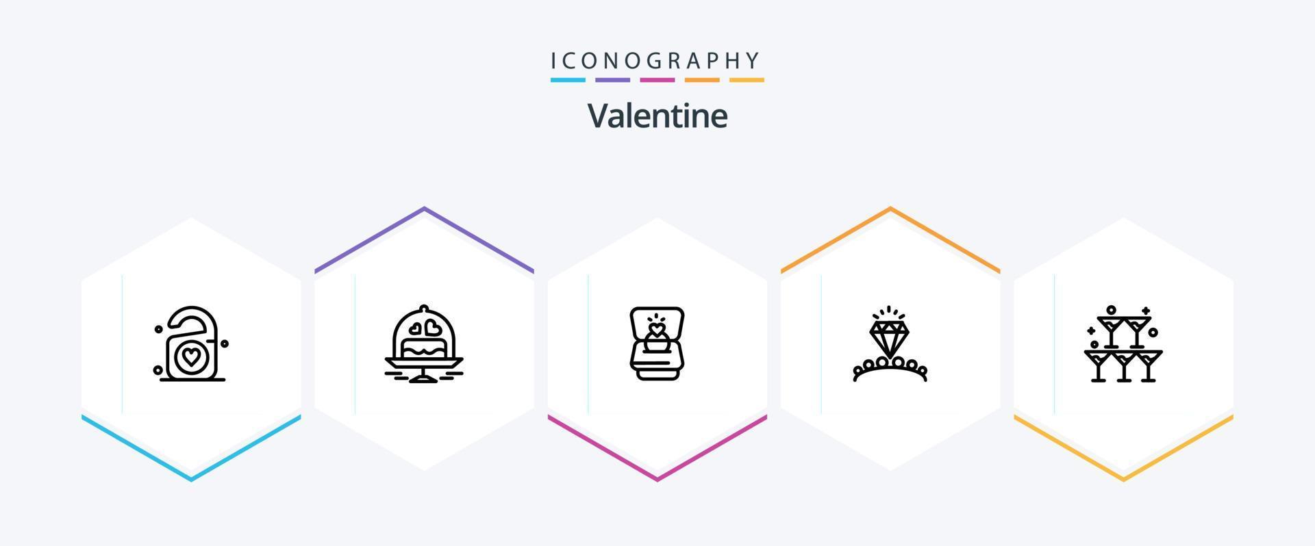 San Valentino 25 linea icona imballare Compreso amore. amore. torta. giorno. San Valentino vettore