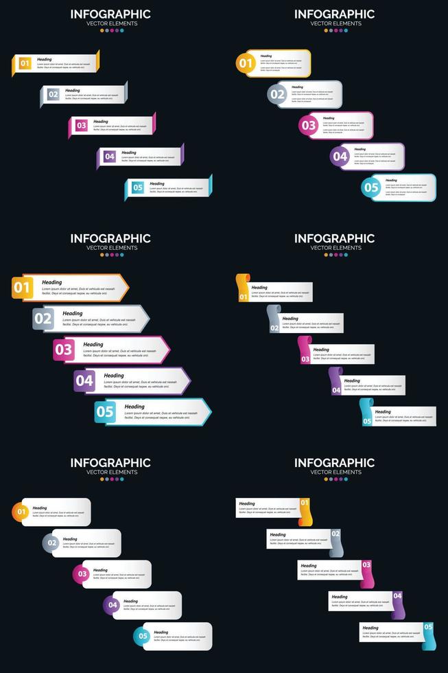 vettore 6 infografica imballare presentazione diapositiva modello 5 passaggi ciclo diagrammi e linea del tempo