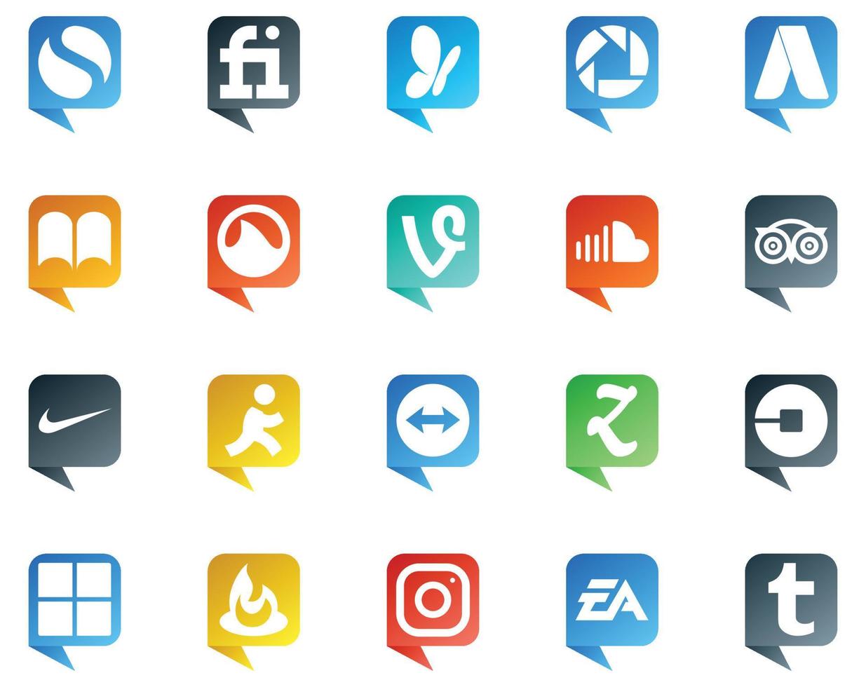 20 sociale media discorso bolla stile logo piace uber visualizzatore di squadra soundcloud scopo viaggio vettore