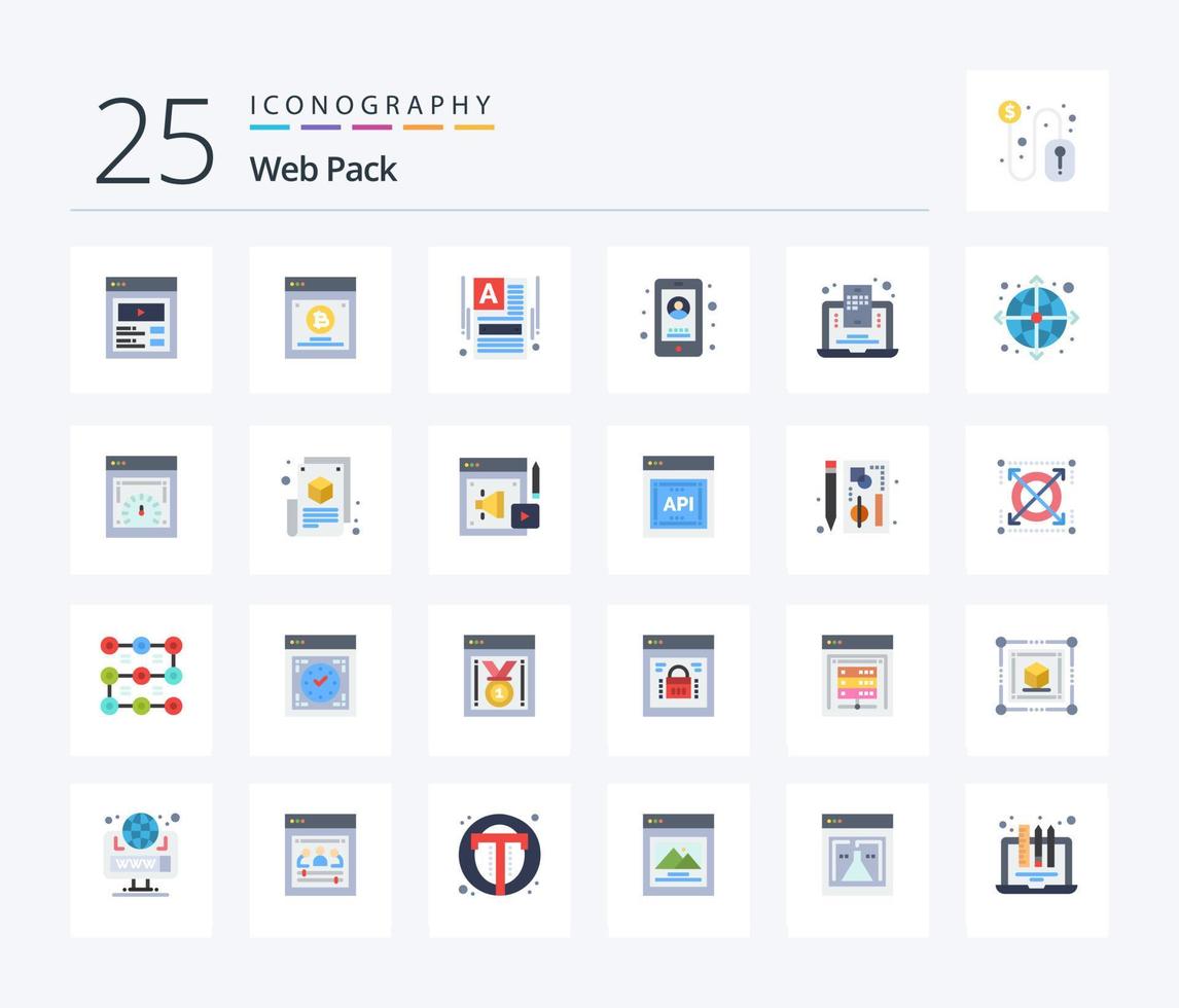 ragnatela imballare 25 piatto colore icona imballare Compreso blogger. utente. rendere un' sito web. Telefono. attività commerciale vettore