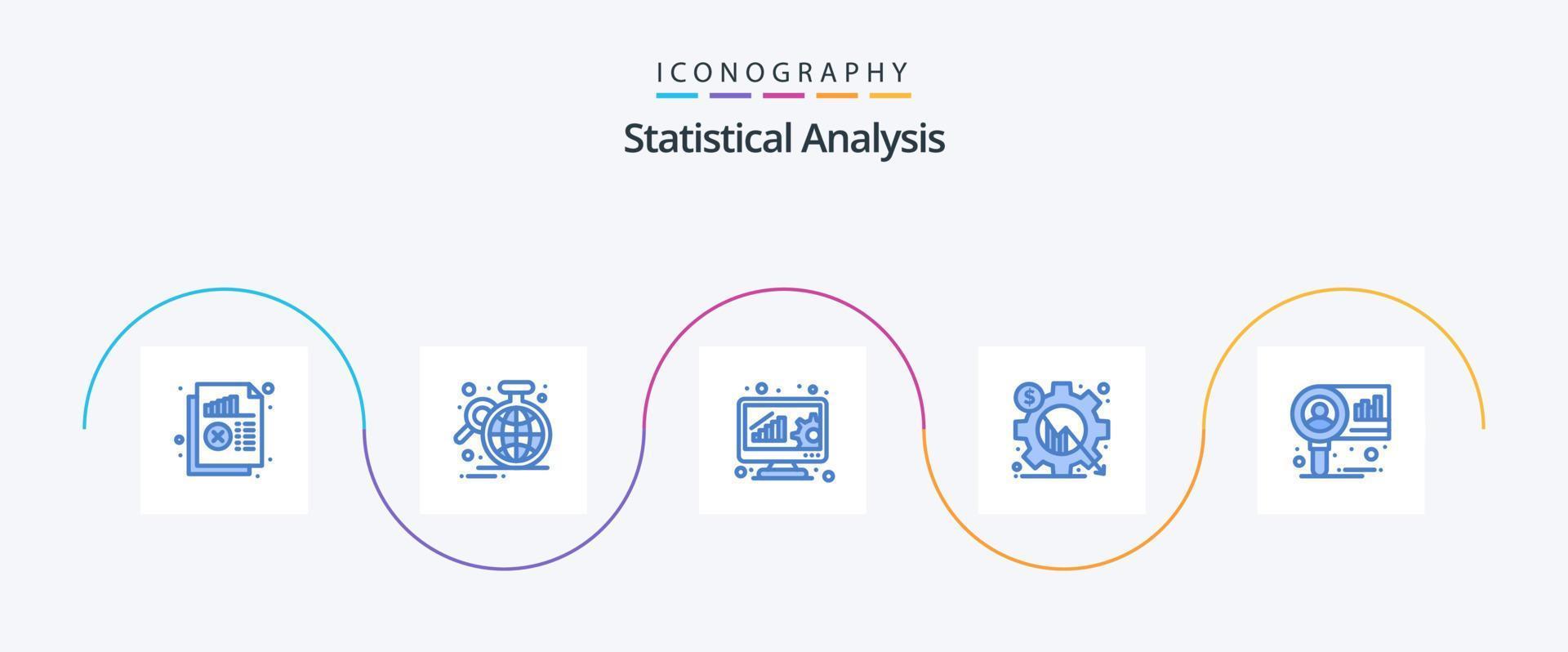 statistico analisi blu 5 icona imballare Compreso Ingranaggio. attività commerciale. globo. analisi. dati gestione vettore