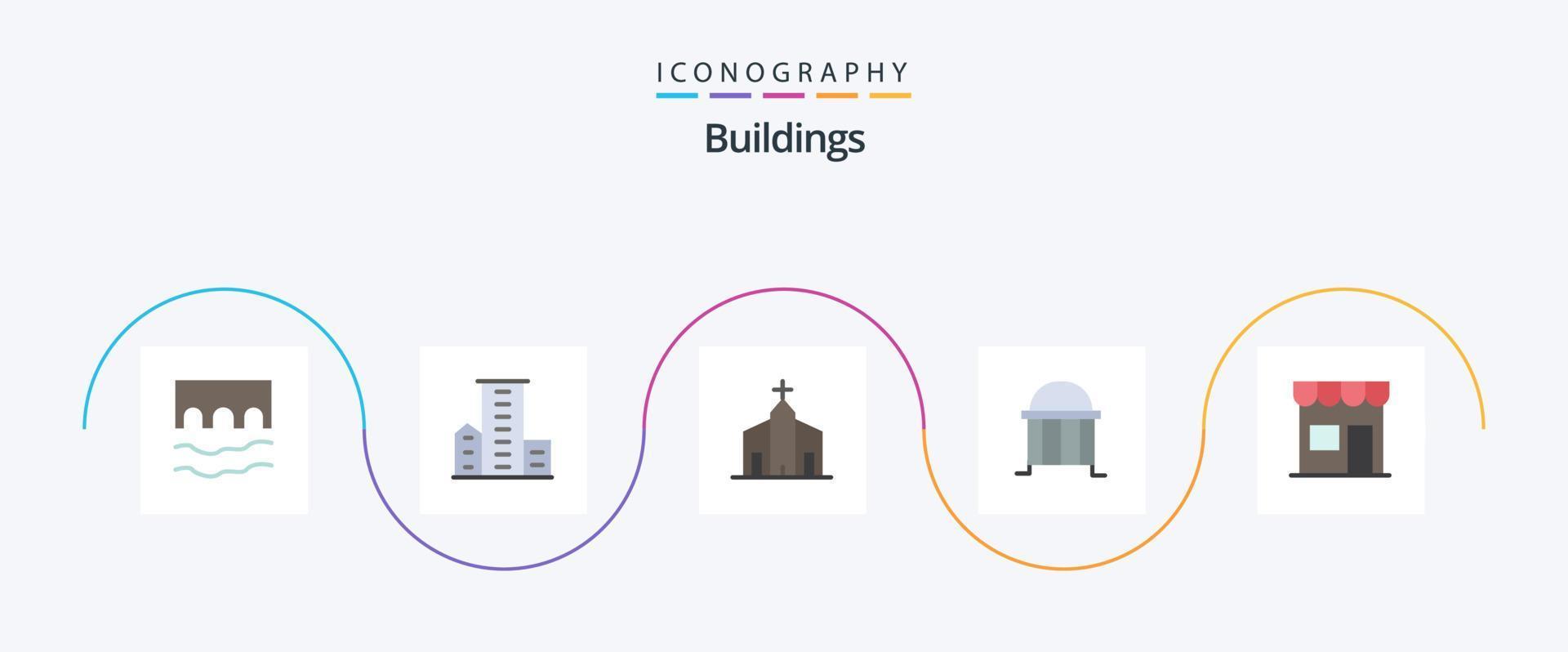edifici piatto 5 icona imballare Compreso costruzione. architettura. alloggi. monastero. Chiesa vettore