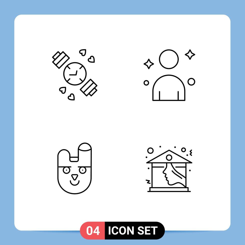 4 linea concetto per siti web mobile e applicazioni orologio coniglio maschio animale Casa modificabile vettore design elementi
