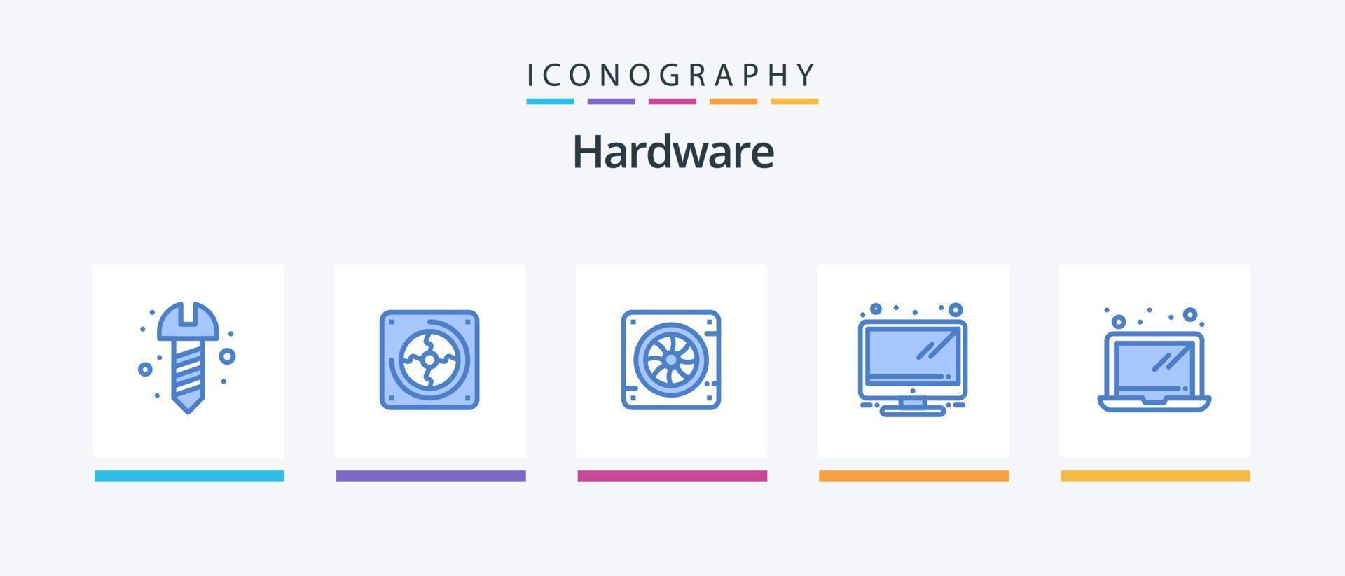 hardware blu 5 icona imballare Compreso . hardware. più fresco. computer. tenere sotto controllo. creativo icone design vettore