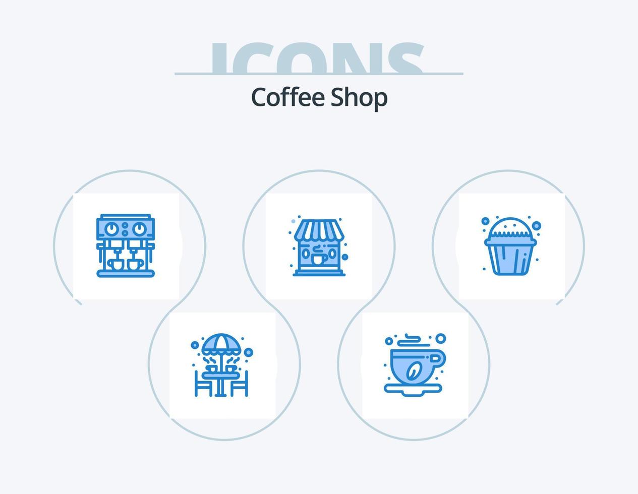 caffè negozio blu icona imballare 5 icona design. tazza. negozio. foglia. caffè. bevanda vettore
