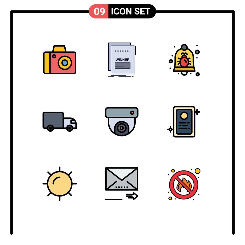 impostato di 9 moderno ui icone simboli segni per telecamera trasporto insetto la logistica sicurezza modificabile vettore design elementi
