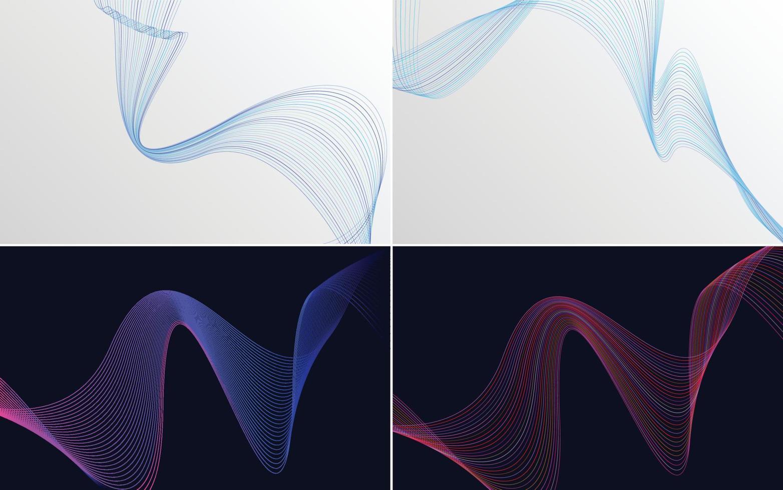 impostato di 4 geometrico onda modello sfondo astratto agitando linea vettore