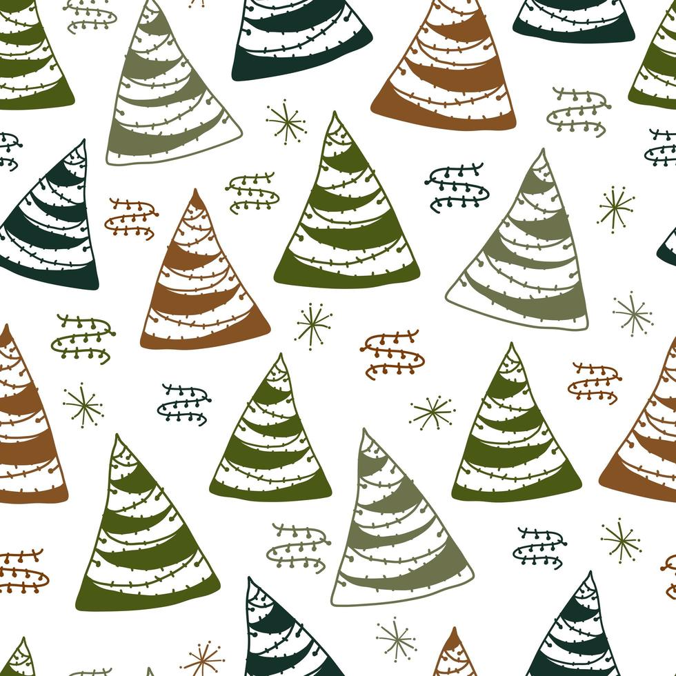 fondo senza cuciture con l'albero di pino di doodle vettore