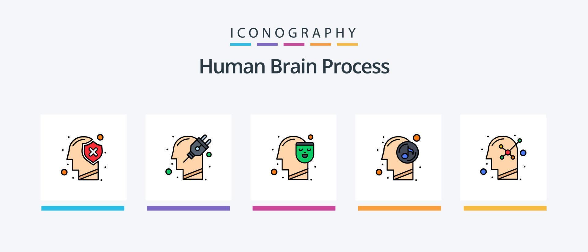 umano cervello processi linea pieno 5 icona imballare Compreso marchio. testa. pensiero. fallimento. logico. creativo icone design vettore