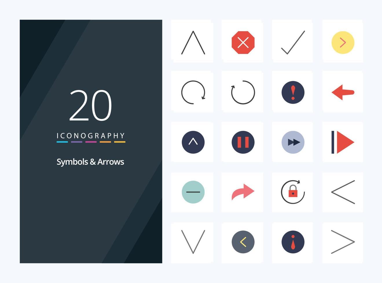 20 simboli frecce piatto colore icona per presentazione vettore