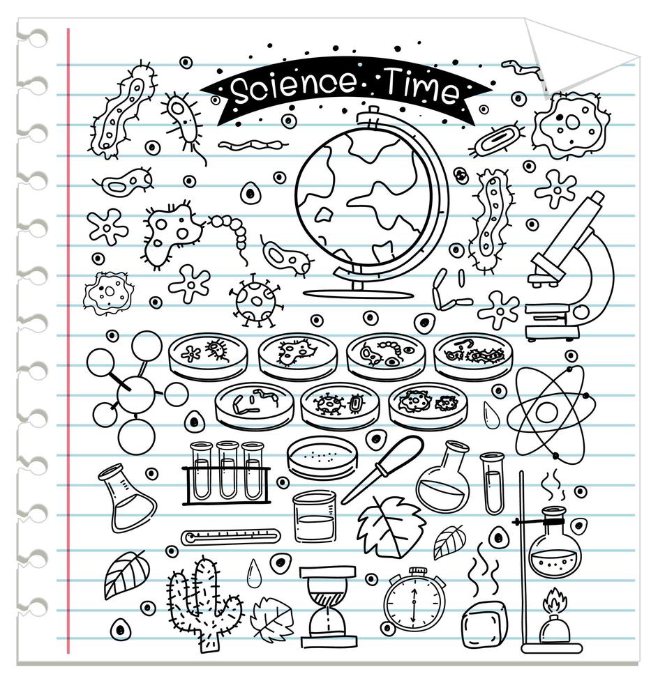 elemento di scienza in stile doodle o schizzo isolato su notebook vettore