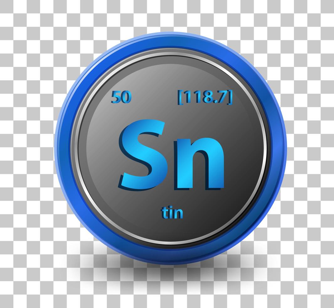 elemento chimico dello stagno. simbolo chimico con numero atomico e massa atomica. vettore