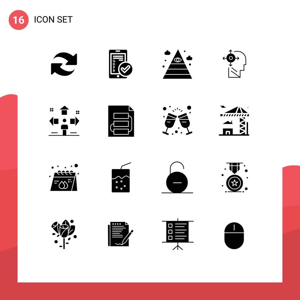 16 solido glifo concetto per siti web mobile e applicazioni direzione te stesso smartphone trasformare triangolo modificabile vettore design elementi