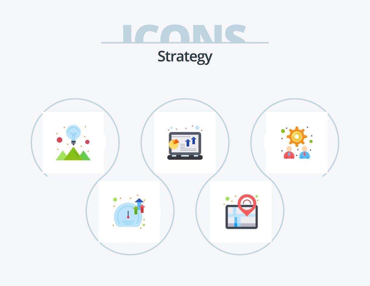 strategia piatto icona imballare 5 icona design. gestione. il computer portatile. creativo. crescere. analisi vettore