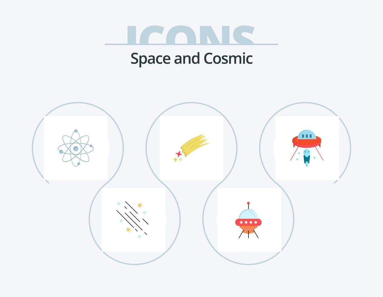spazio piatto icona imballare 5 icona design. astronomia. scienza. razzo. chimica. nucleare vettore