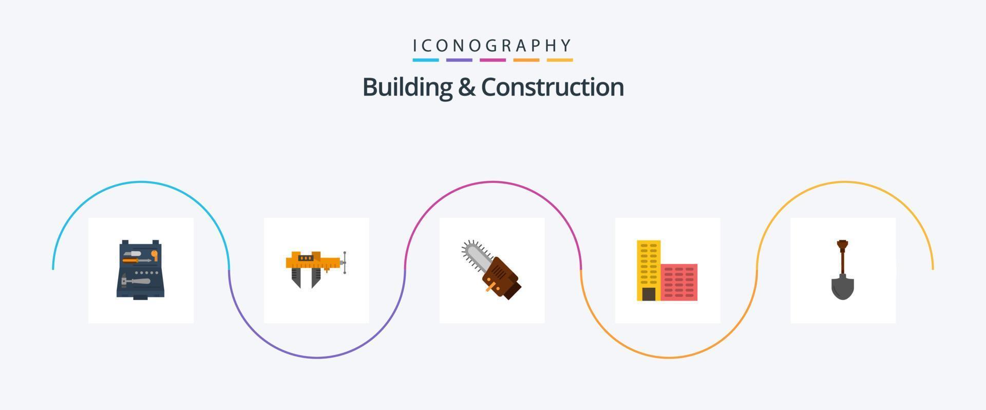 edificio e costruzione piatto 5 icona imballare Compreso showel. costruzione. riparazione. architettura. lama vettore