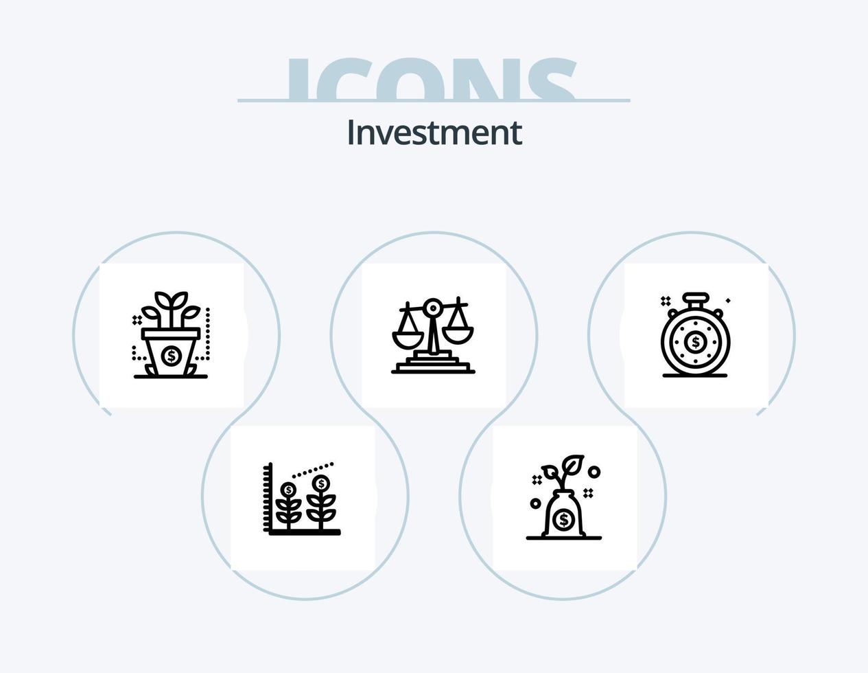 investimento linea icona imballare 5 icona design. il computer portatile. finanziario. attività commerciale. dollaro cartello. investimento tempo vettore