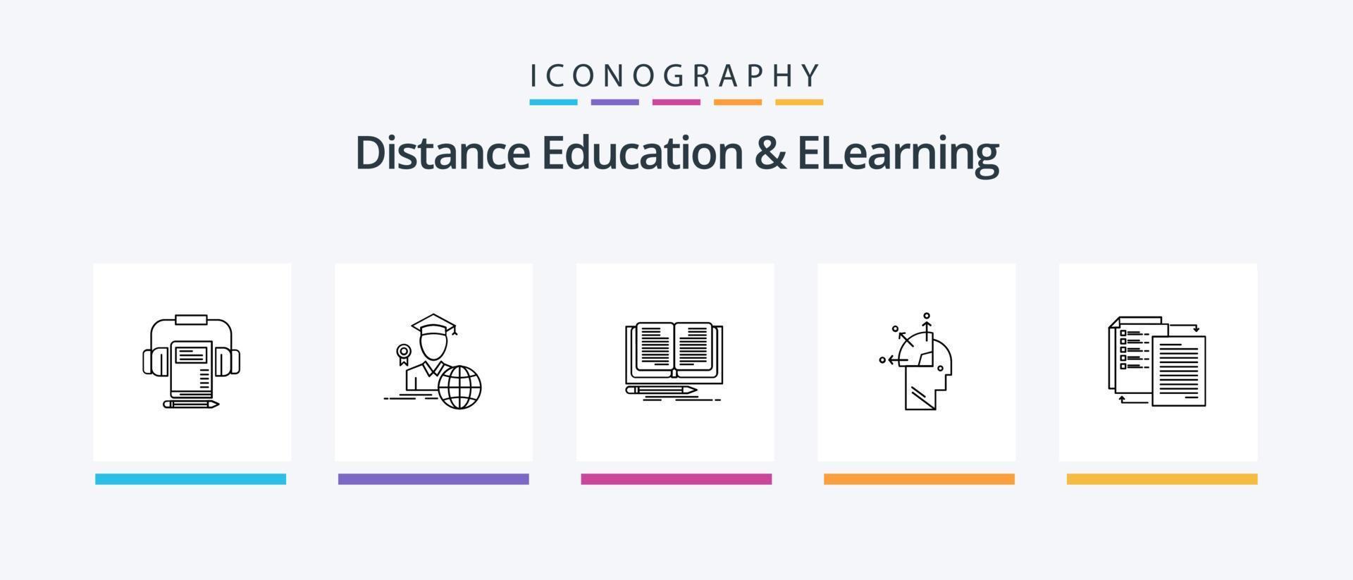 distanza formazione scolastica e elearning linea 5 icona imballare Compreso utente. collegato. messa a fuoco. studioso. laureato. creativo icone design vettore