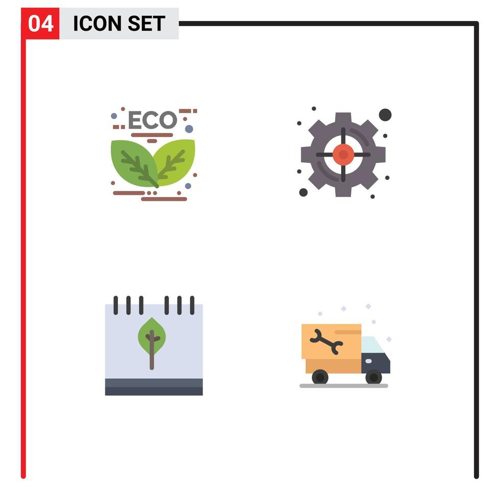 azione vettore icona imballare di 4 linea segni e simboli per foglia bersaglio verde gestione calendario modificabile vettore design elementi