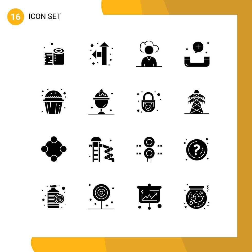 impostato di 16 commerciale solido glifi imballare per tazza torta torta esternalizzare modulo emergenza modificabile vettore design elementi