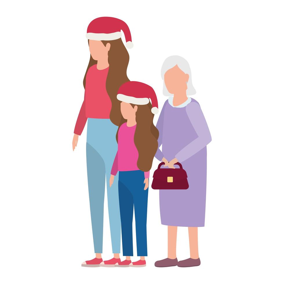 nonna con figlia e nipote in cappello di Natale vettore