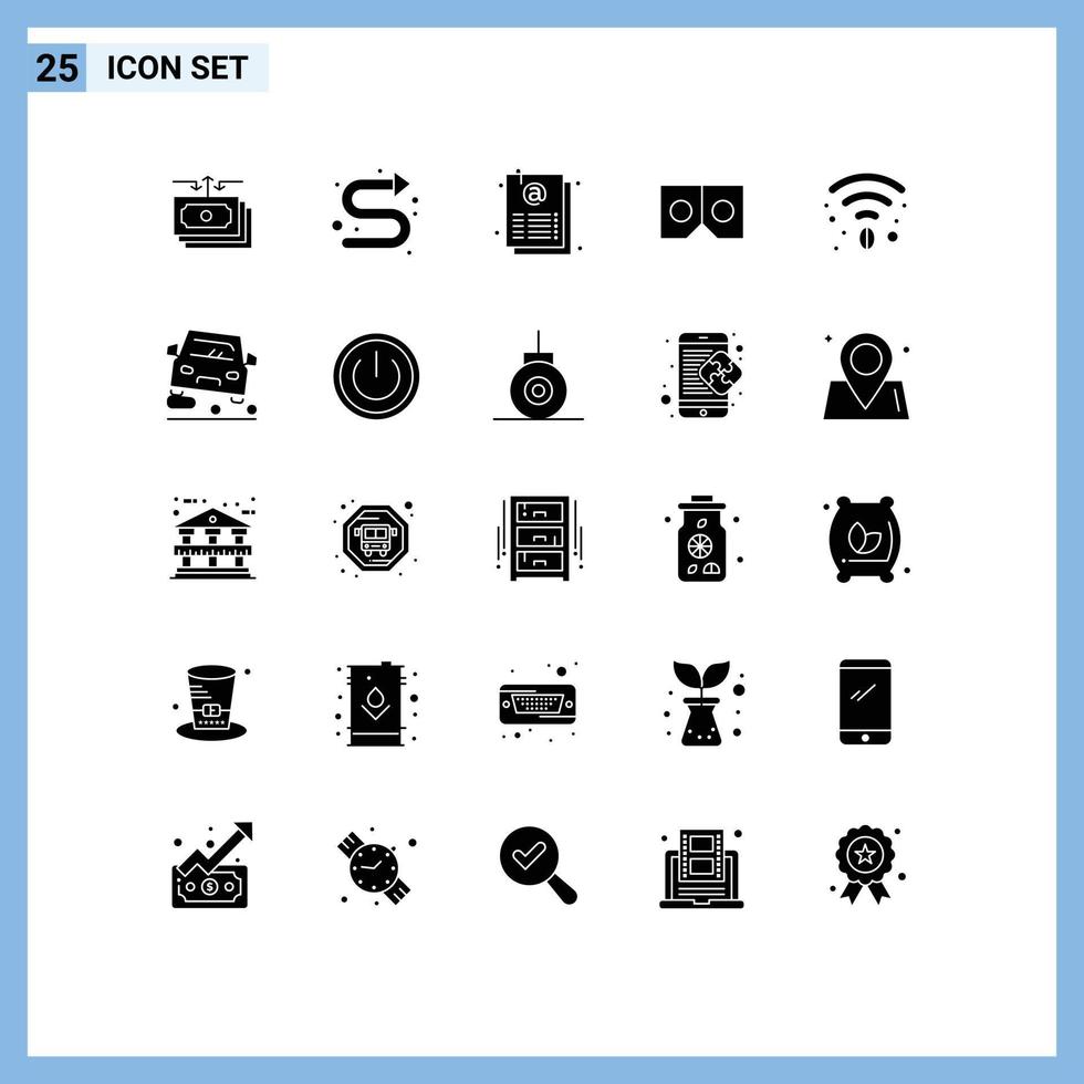 mobile interfaccia solido glifo impostato di 25 pittogrammi di caffè film sinistra vr foglio modificabile vettore design elementi