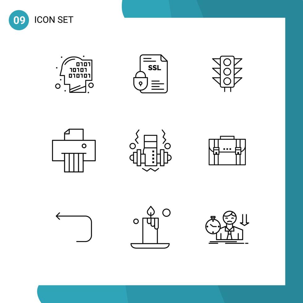 9 tematico vettore lineamenti e modificabile simboli di Palestra distruttore di documenti ssl carta strada modificabile vettore design elementi