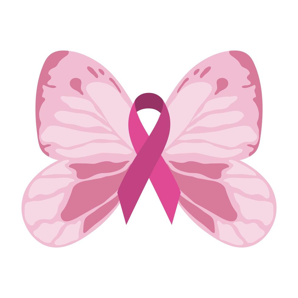 progettazione della decorazione del nastro rosa della farfalla di consapevolezza del cancro al seno vettore