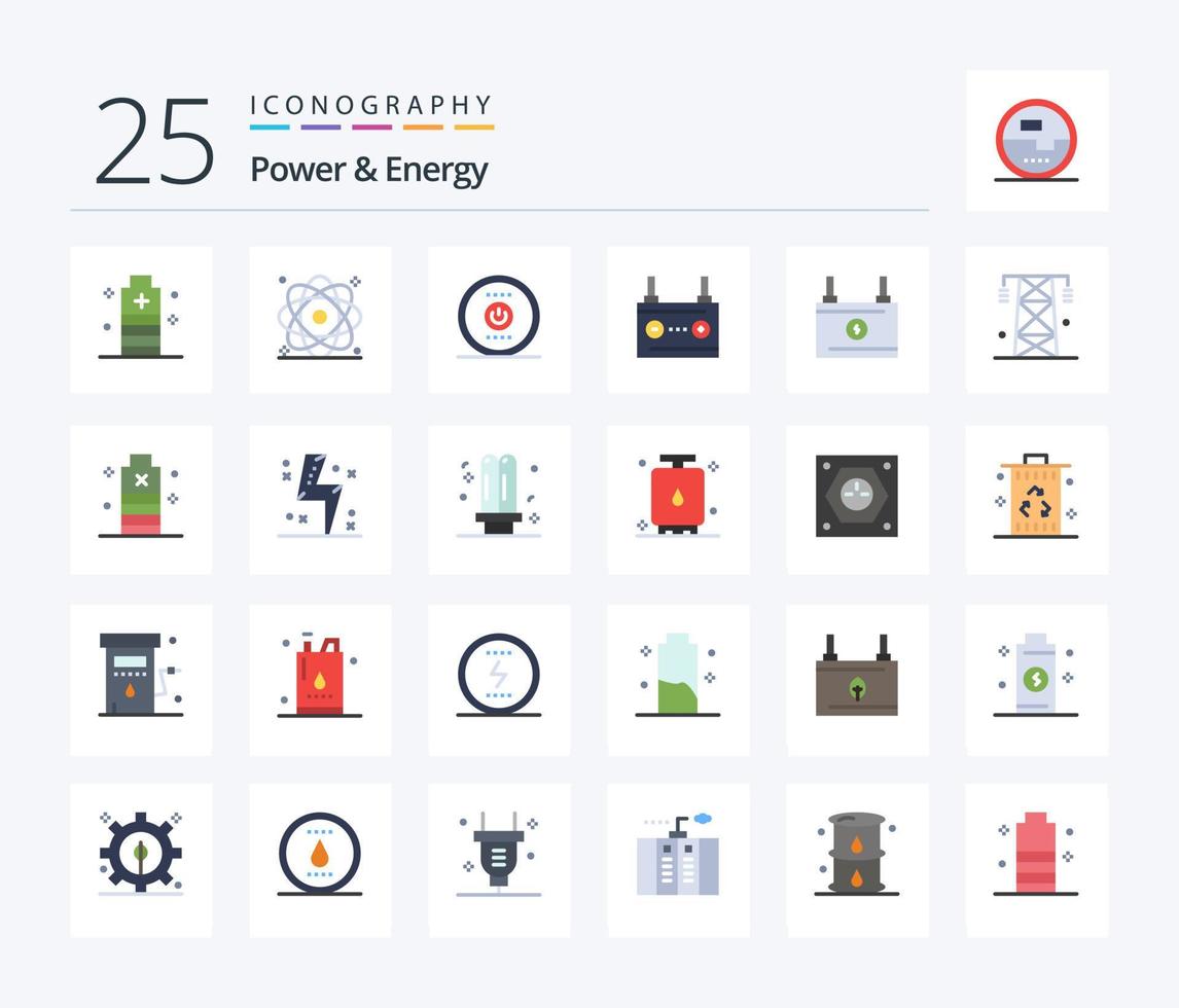 energia e energia 25 piatto colore icona imballare Compreso elettricità. batteria. nucleare. accumulatore. energia vettore