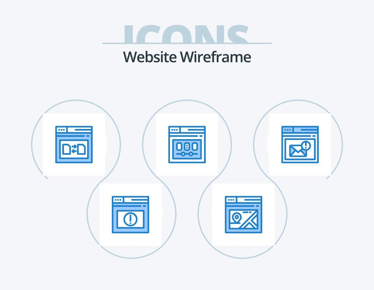 sito web wireframe blu icona imballare 5 icona design. pagina web. modello. pagina. pagina. Condividere vettore