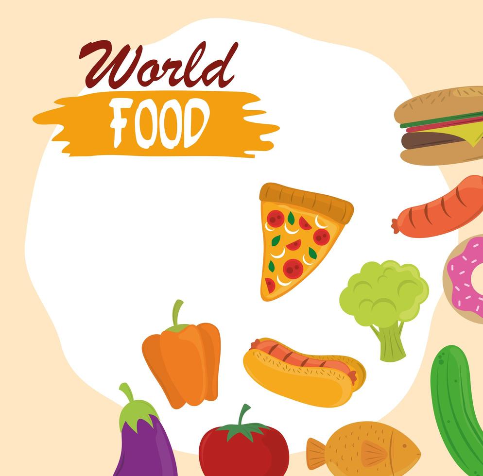 Giornata mondiale dell'alimentazione, uno stile di vita sano pasto ingredienti prodotti natura sfondo vettore