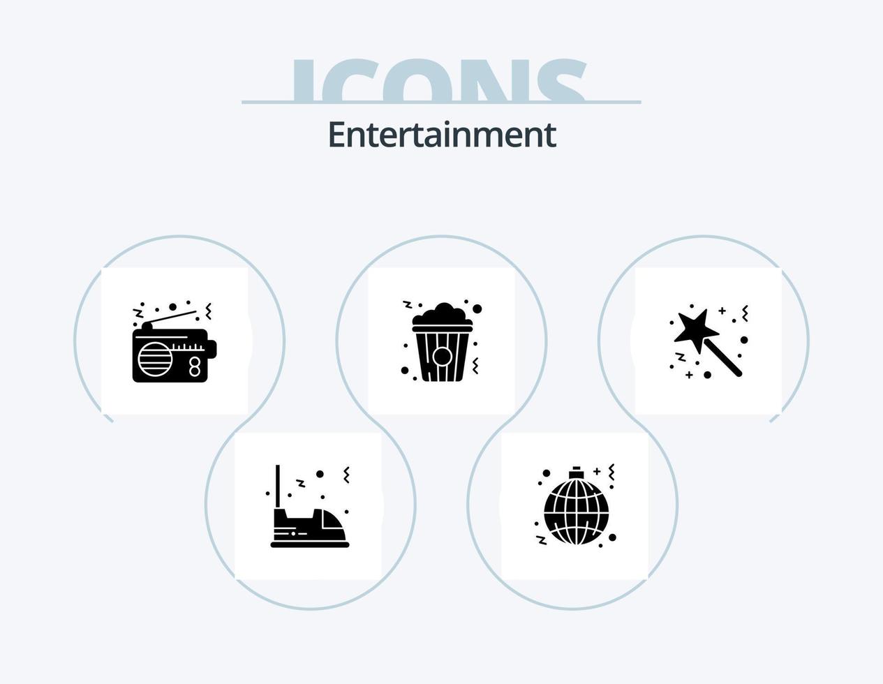 divertimento glifo icona imballare 5 icona design. merenda. Popcorn. lampada. connessione. dispositivo vettore