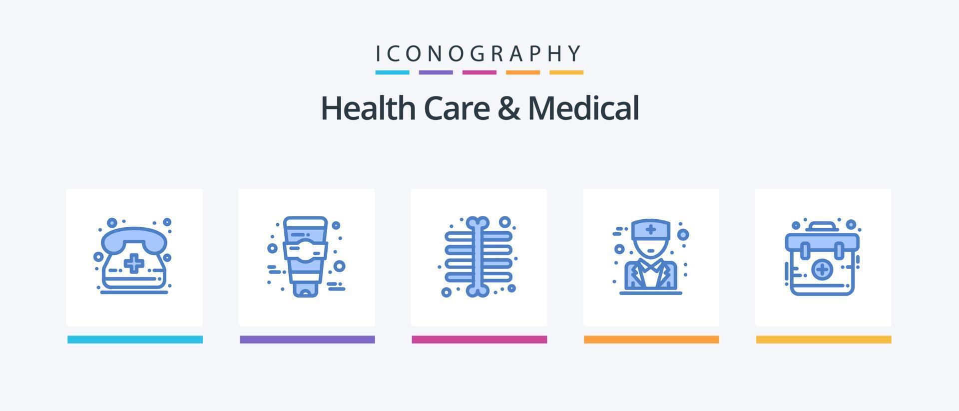 Salute cura e medico blu 5 icona imballare Compreso . primo. raggio. emergenza. medico. creativo icone design vettore