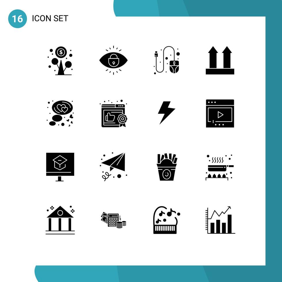 impostato di 16 vettore solido glifi su griglia per amore Chiacchierare computer su spedizione modificabile vettore design elementi