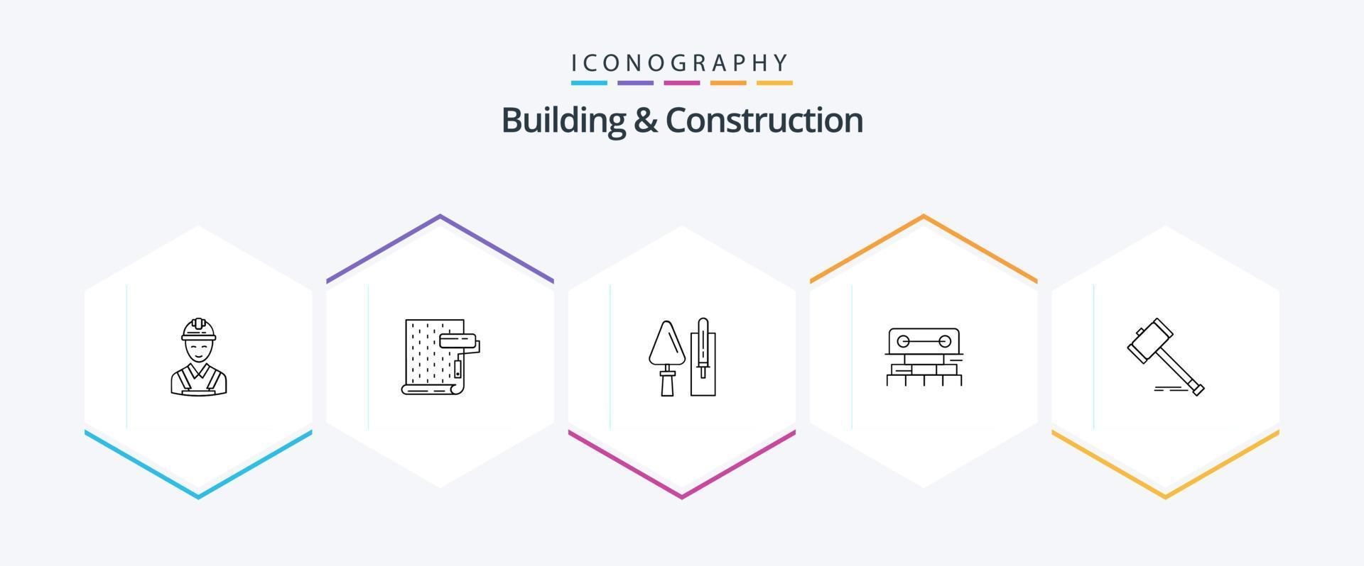 edificio e costruzione 25 linea icona imballare Compreso attrezzo. livello. riparazione. attrezzo. costruzione vettore