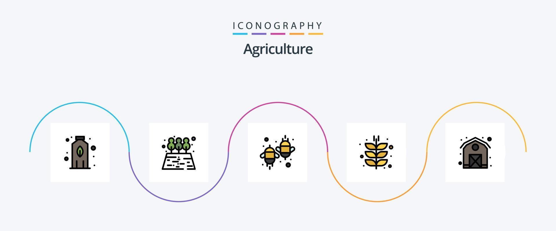 agricoltura linea pieno piatto 5 icona imballare Compreso fienile. raccolta. eco. raccolto. azienda agricola vettore