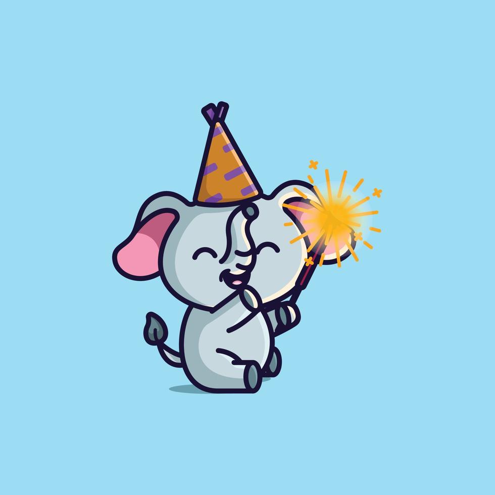 carino cartone animato elefante con fuochi d'artificio nel nuovo anno gratuito semplice illustrazione vettore