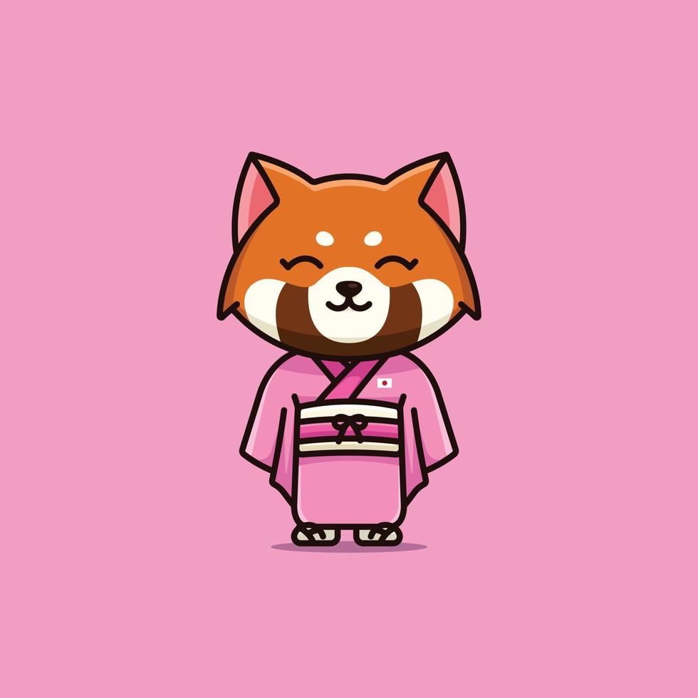 carino nazionale animale femmina rosso panda indossare giapponese nazionale vestito cartone animato illustrazione vettore