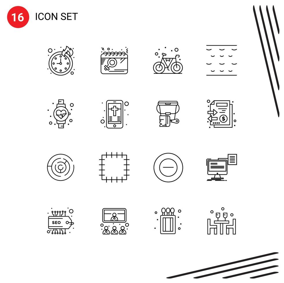 schema imballare di 16 universale simboli di cuore battere dieta bicicletta onde mare modificabile vettore design elementi
