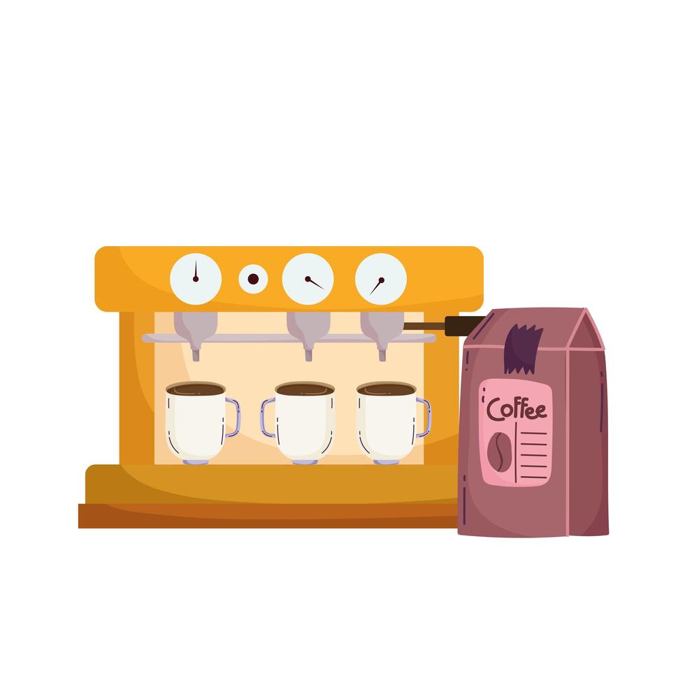 metodi di preparazione del caffè, macchina per caffè espresso con tazze e confezione vettore