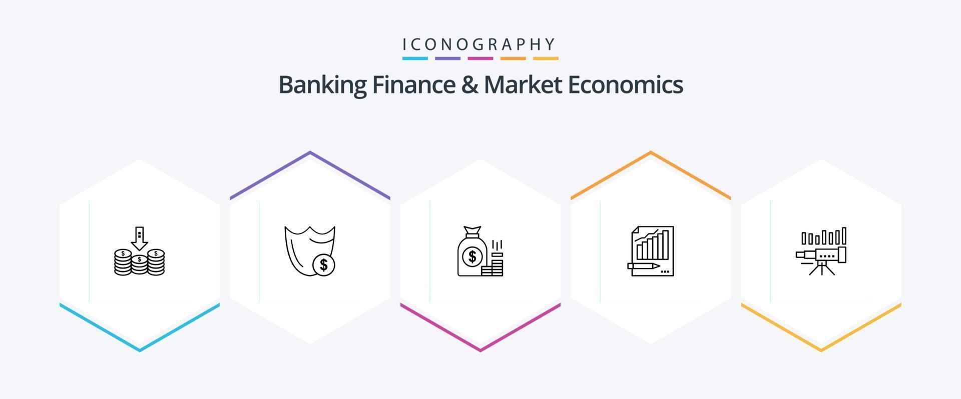 bancario finanza e mercato economia 25 linea icona imballare Compreso ricchezza. oro. sicuro. finanza. Borsa vettore