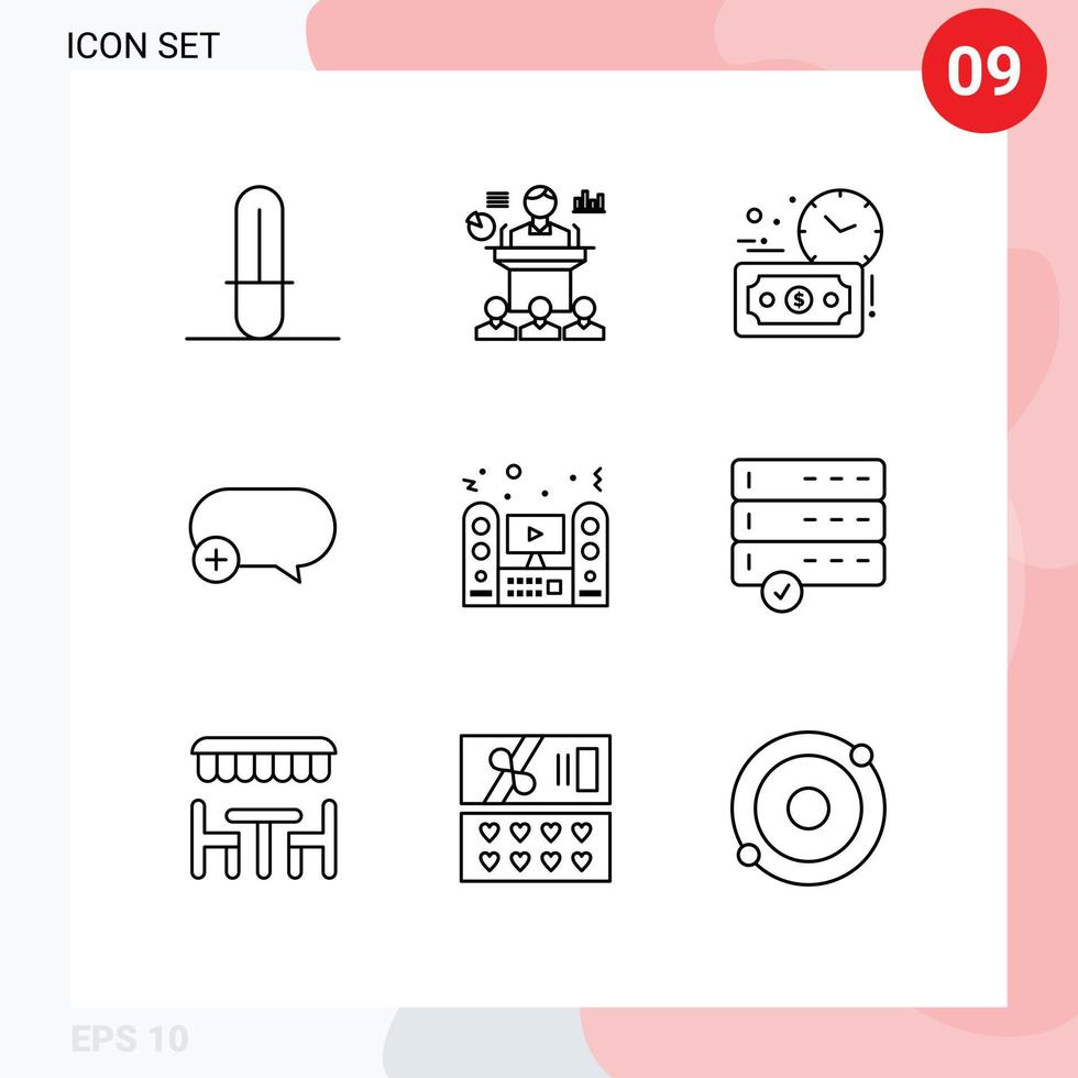 impostato di 9 moderno ui icone simboli segni per altoparlante multimedia bilancio stima Inserisci commento modificabile vettore design elementi