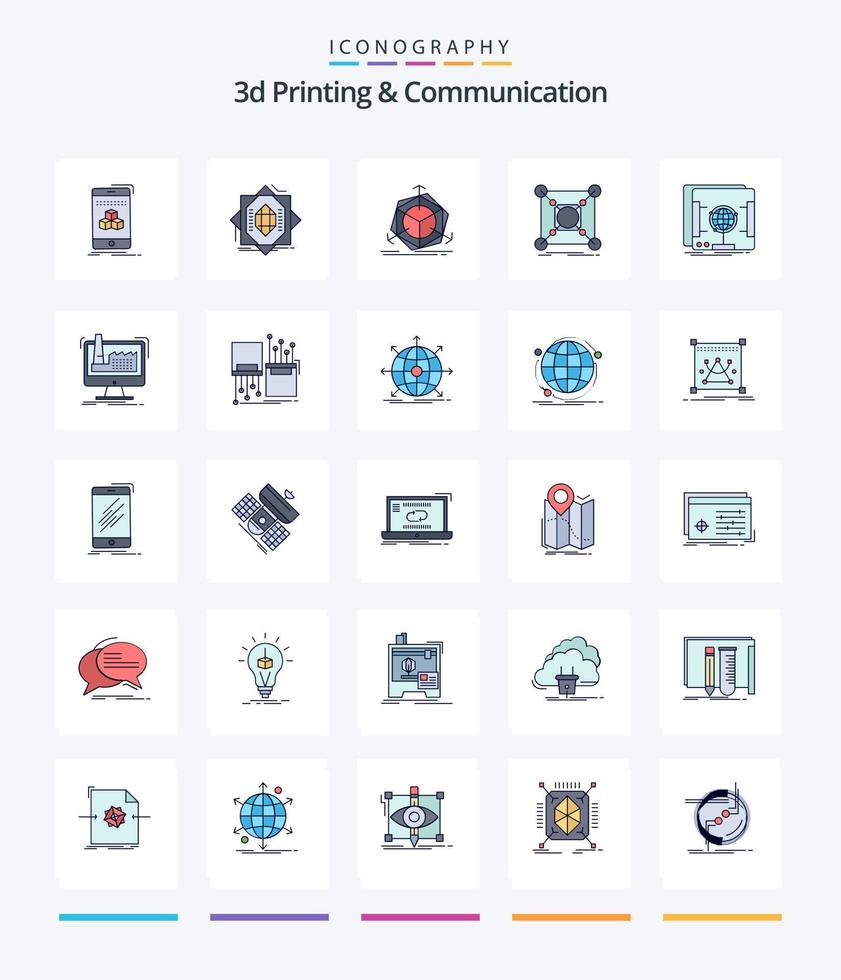 creativo 3d stampa e comunicazione 25 linea pieno icona imballare come come dati. centro. formando. base. modifica vettore