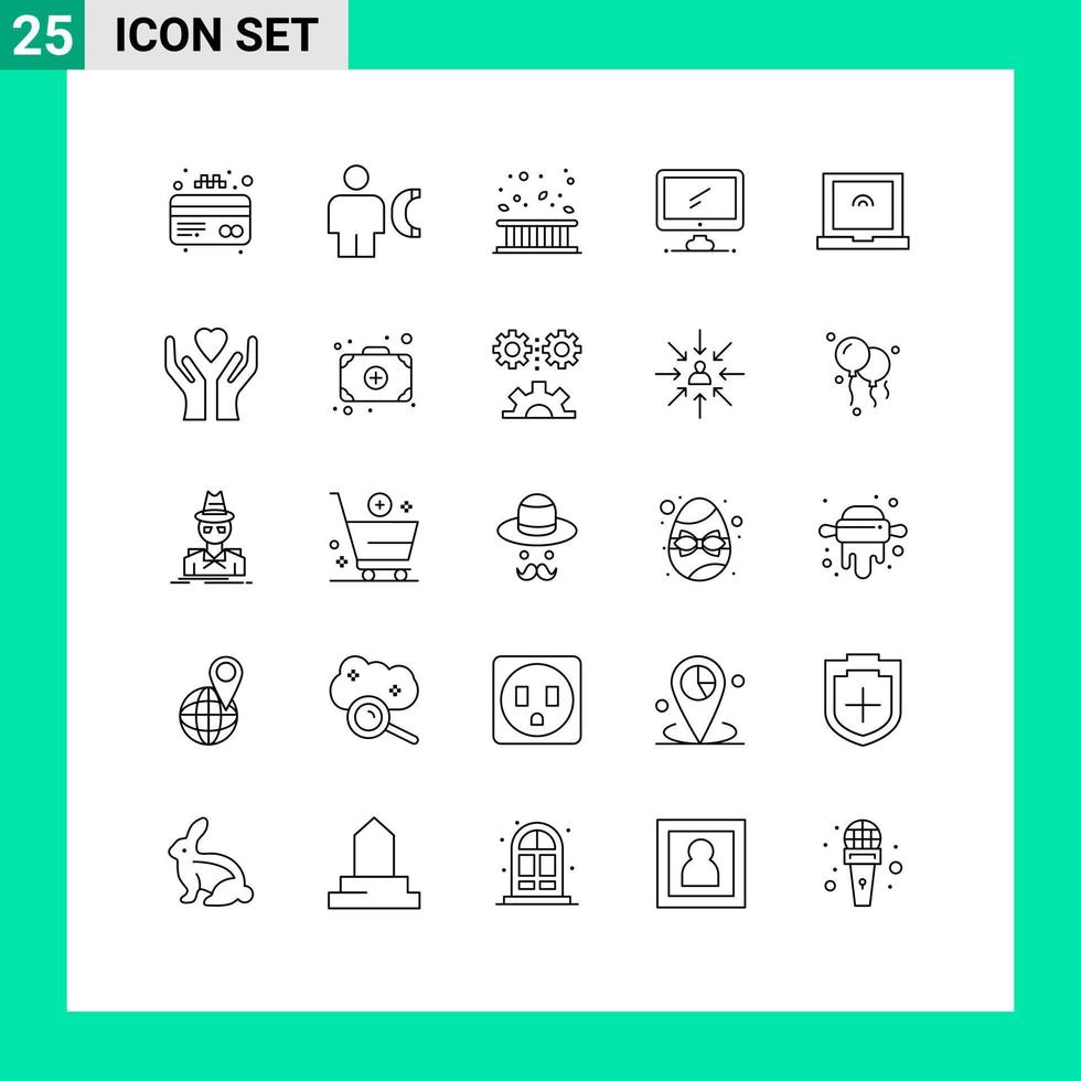 mobile interfaccia linea impostato di 25 pittogrammi di pc dispositivo la zona tenere sotto controllo foglia modificabile vettore design elementi