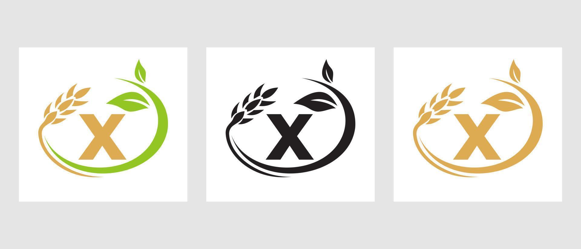 lettera X agricoltura logo. agroalimentare, eco-fattoria design modello vettore