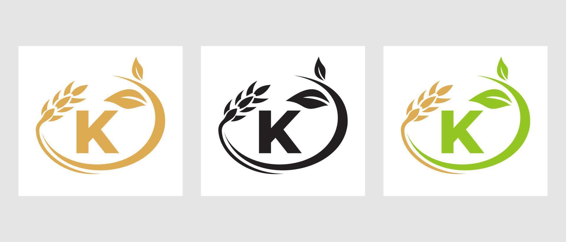 lettera K agricoltura logo. agroalimentare, eco-fattoria design modello vettore